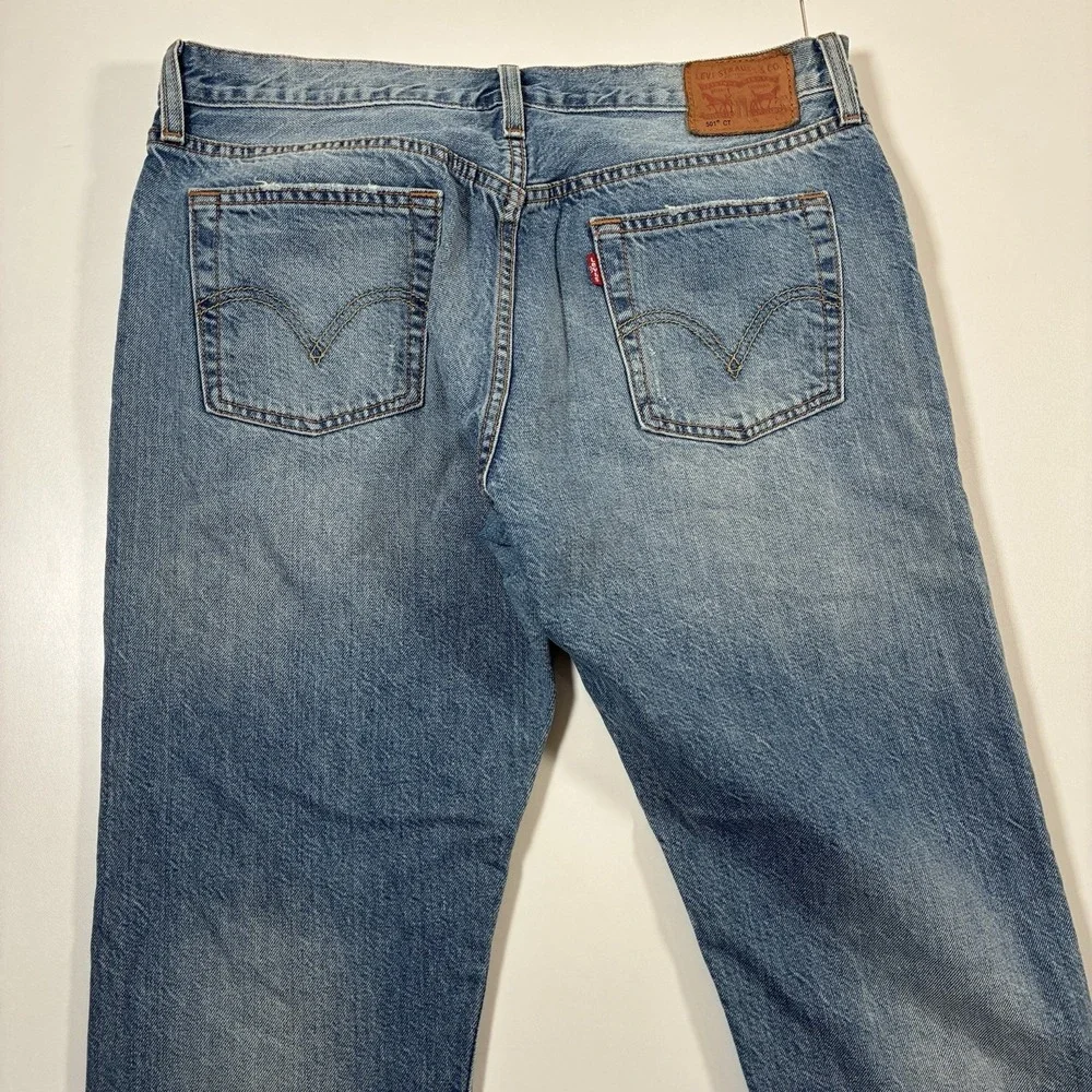 Levi's 501 CT Jeans 33x27 Blue Distressed Denim Button Fly Faded (Tag 29x32)